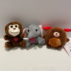 Plush Trio: Monkey, Elephant & Brown Round Plush Set 3toys